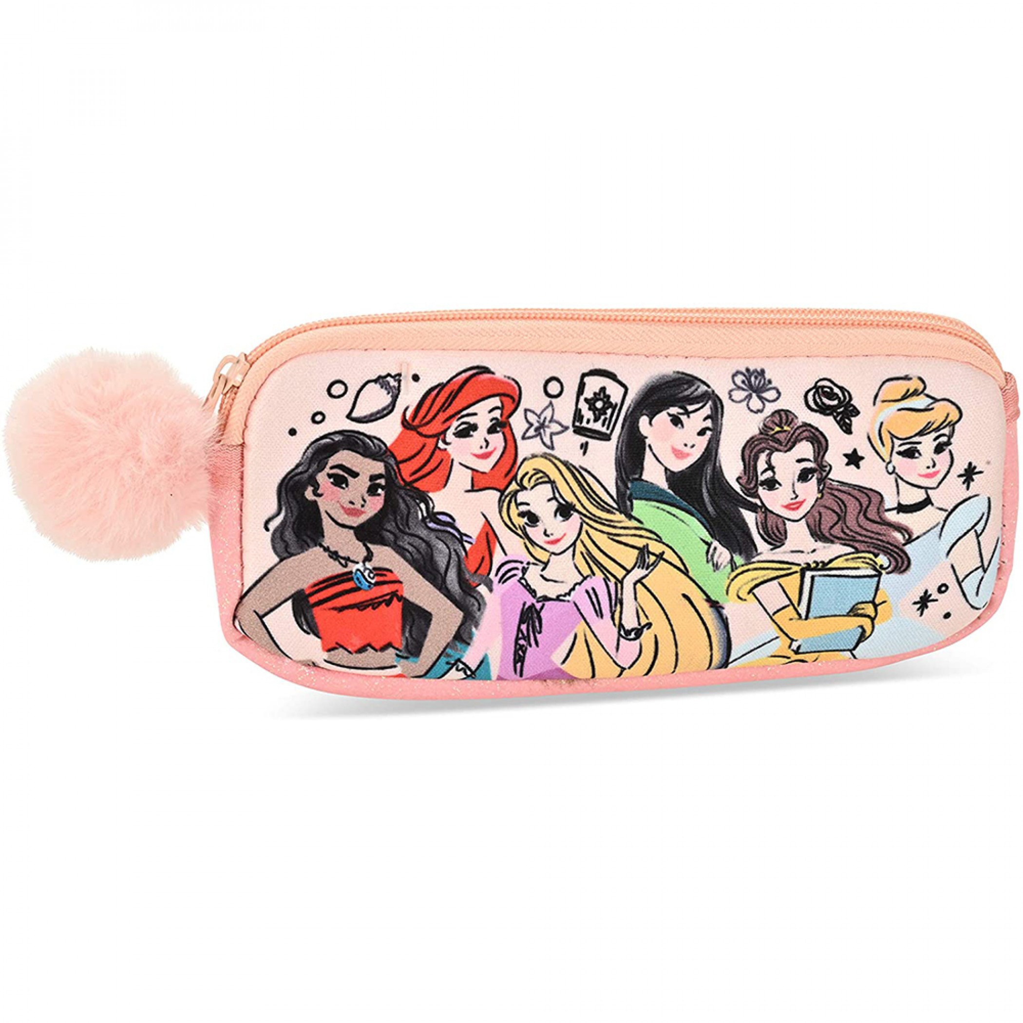 Disney Princesses Characters Girls Sunglasses w/ Pom Pom Pouch Set